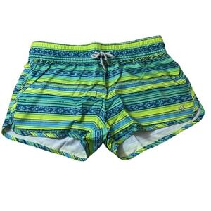 Surfcuz Women Board Shorts Size 32 Green Blue Geometric Stripe Swim Trunks NWT